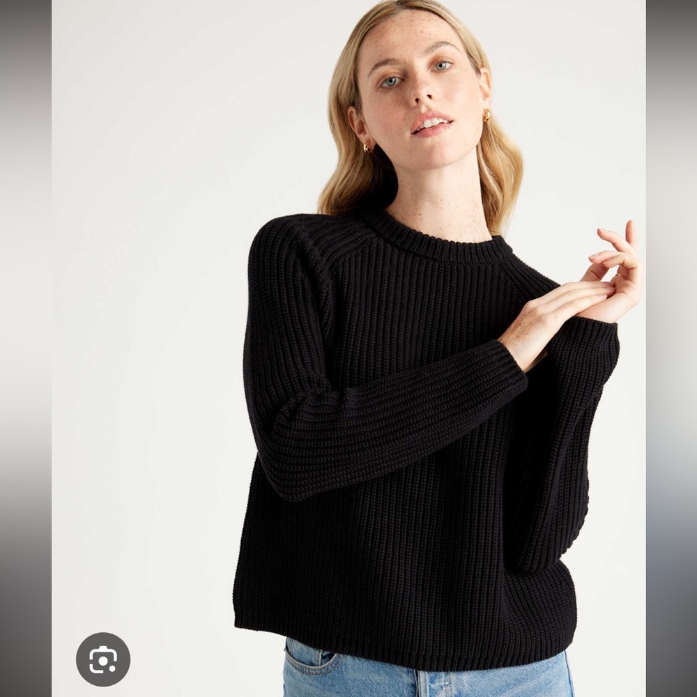 Quince Black Ribbed Crew Neck Sweater
